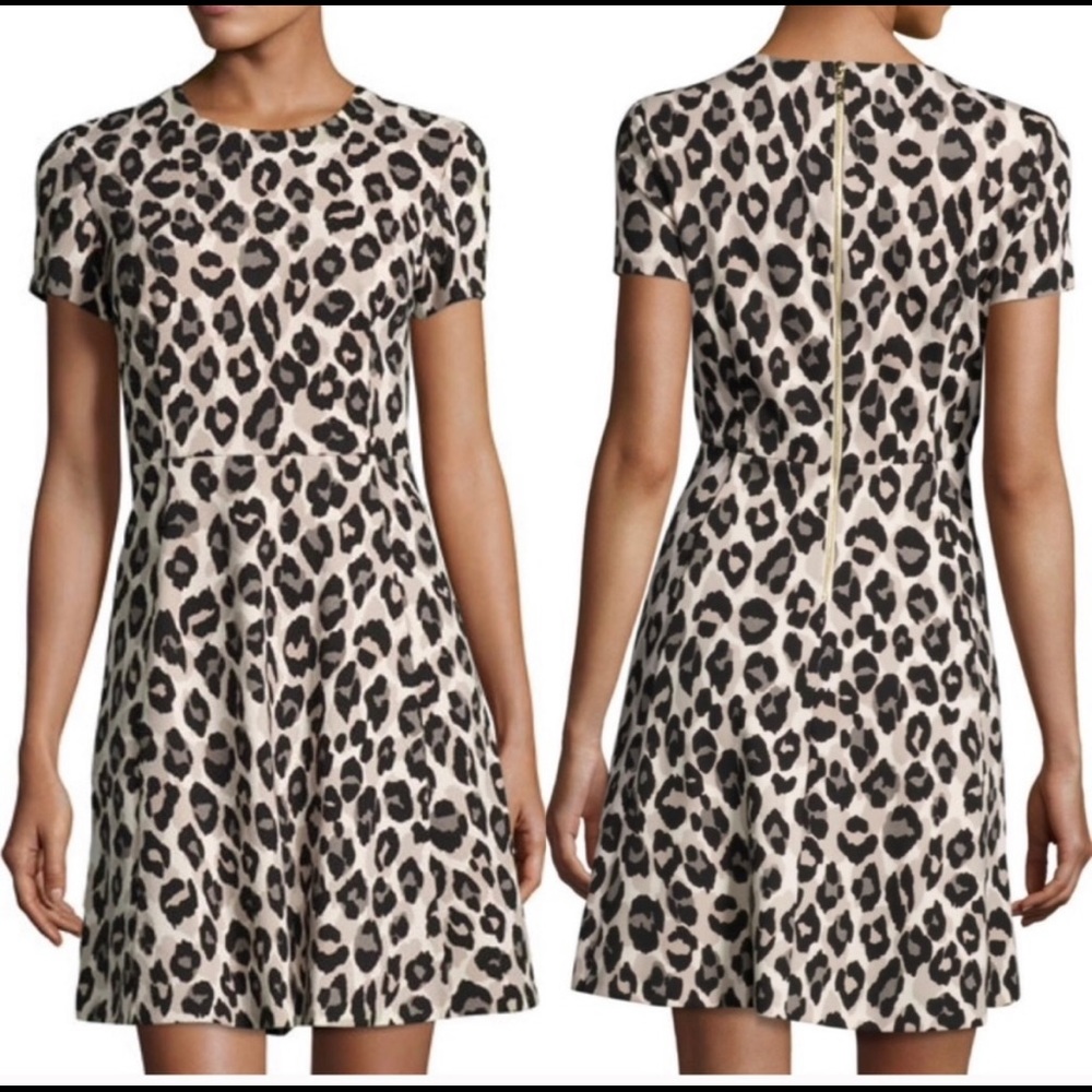 Eliza J Beige and Black Leopard Print Short Sleeve Mini Dress